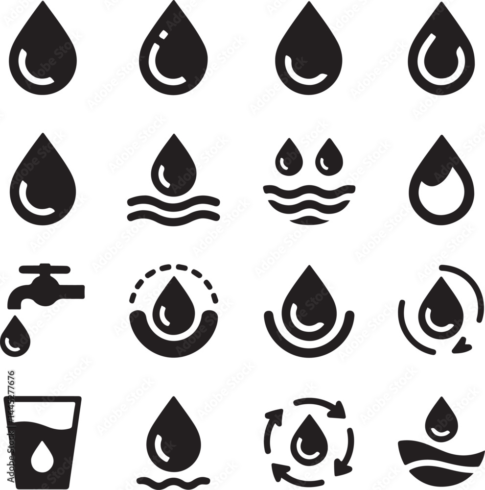Poster water drop icons set collection for web design
