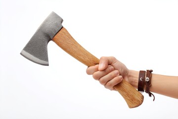 Hand gripping sharp metal hatchet showcasing essential outdoor camping gear for wilderness activities