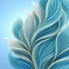 Abstract Teal and Gold Leaf Forms on Light Blue Background