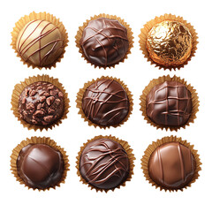 Obraz premium Gourmet chocolate pralines in golden foil wrapping, isolated on transparent background.