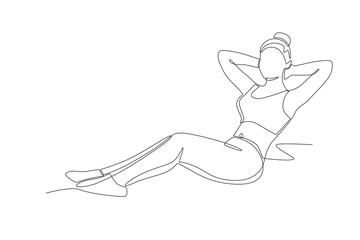 Woman sit up concept one-line drawing
