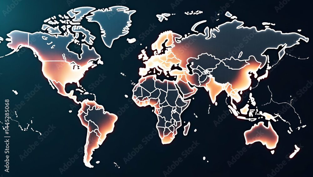 Poster satellite imagery overlay visualizing global economic power distribution across regions with gdp hea