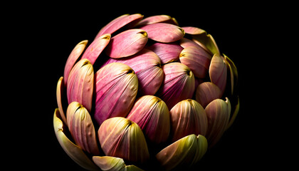 Fototapeta premium Close up of artichoke against black background, pop art. with white shades