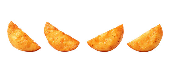 Set of Potato Wedges in Five Different Poses Against Transparent Background for Snack Branding, Fast Food Menus, or Culinary Art
