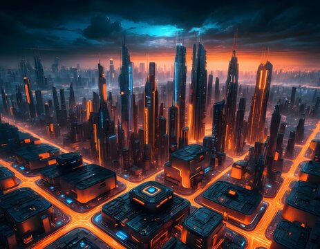 Futuristic Cityscape at Sunset