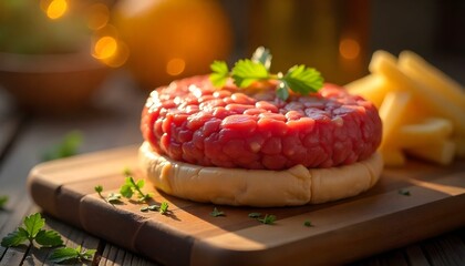 fresh raw burger meat isolated on white background