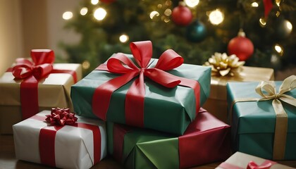 Obraz premium Stack of Christmas Presents Under Tree