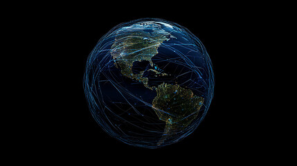 planet earth in space , binary code technology , glowing sphere on black background	