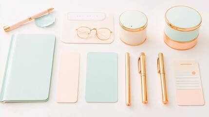 Pastel Minimalist Workspace with Gold Accents