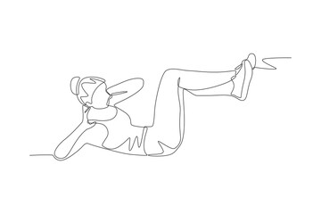 Woman sit up concept one-line drawing