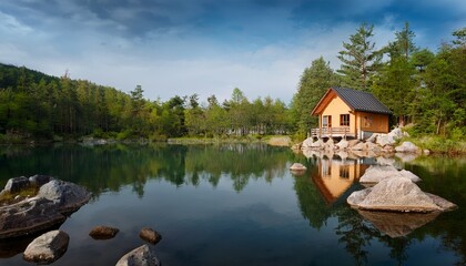 Serene Lakeside Cabin Retreat Tranquil Nature Escape, Wooden House