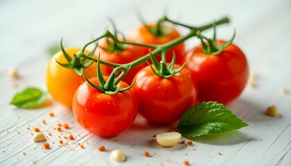 fresh tomato, herbs and spices isolated on white background
