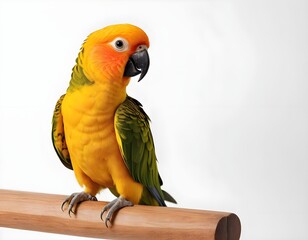 Sun Parakeet Perched on Wooden Branch