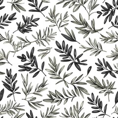 Monochrome Olive Branches Seamless Pattern