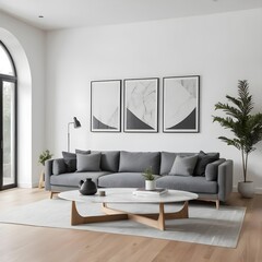 Modern Gray Sectional Sofa in Minimalist Living Room Interior
