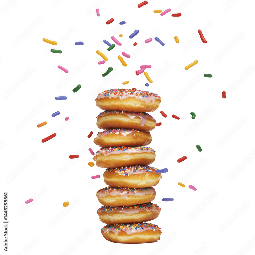 Aufkleber stack of glazed donuts with colorful sprinkles falling around them creates playful and appetizing sc