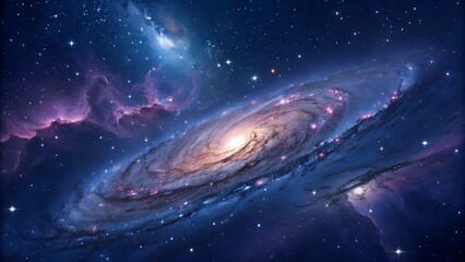 Fototapeta premium A cosmic galaxy with deep blues, purples, and stars swirling