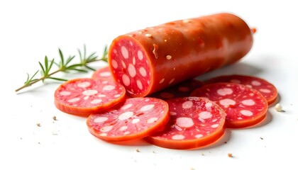 salami sausage slice isolated on white background top view