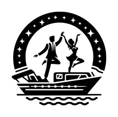 Dancing on Pontoon Boat Icon Logo
