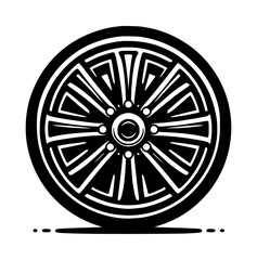 Fototapeta premium Car Wheel Rim Icon Logo in Black Color on White Background