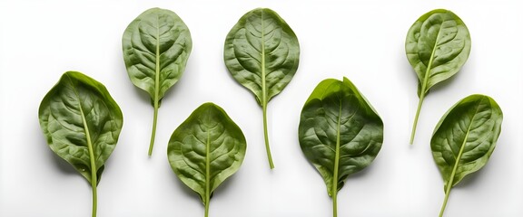 Fresh Spinach Leaves on White Background