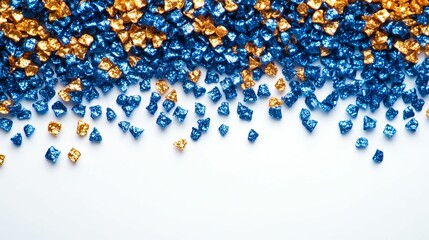 Obraz premium Gold and blue decorative crystals on white background.