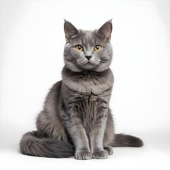 Fototapeta premium Gray Cat Sitting on White Background