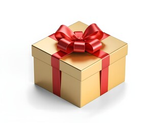 Obraz premium Gold Gift Box with Red Ribbon