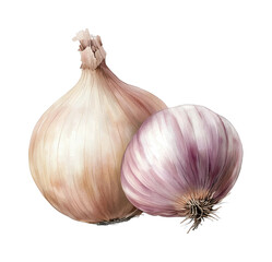 Fresh onions with papery skin and purple hue