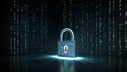 Digital Security Padlock in Cyberspace