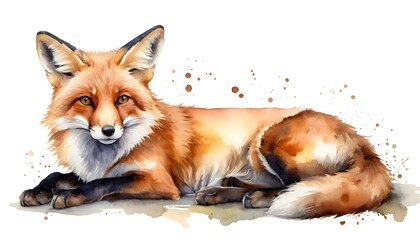 Fototapeta premium Watercolor Red Fox Resting
