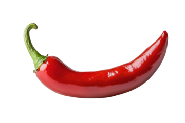 Vibrant red chili pepper glossy skin curved shape bright light clean background spicy food