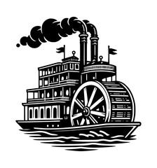 paddlewheel steamer silhouette logo black color vector white background