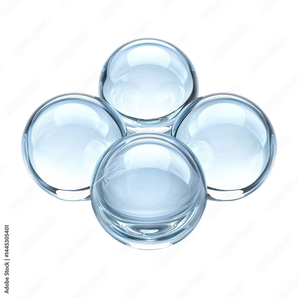 Aufkleber four transparent glass spheres are arranged in symmetrical pattern, reflecting light and creating se