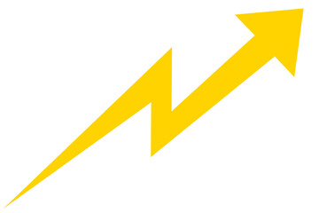Yellow blue arrow design on transparent background. Business, marketing, finance icon, element, symbol. Arrow icon with zigzag 