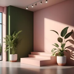 Minimalist Interior Design with Pink and Green Accents