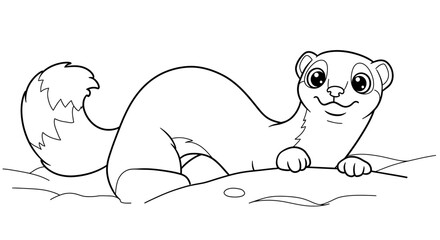 Obraz premium Stealthy Cartoon Arctic Weasel Character Ready for Kids Exciting Coloring Adventures