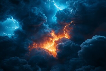 Dramatic storm clouds with vibrant lightning