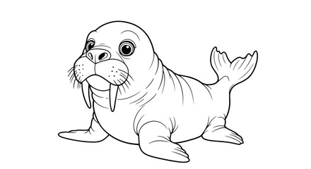 Tusky Baby Walrus Pup Cartoon Outline for Childrens Arctic Marine Coloring