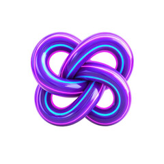 Vibrant, glossy purple and blue twisted knot with reflective surface, creating modern and abstract 3D design. intertwined loops form complex geometric shape
