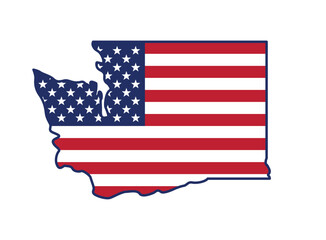washington WA state map shape with usa flag simplified USA vector isolated on transparent background