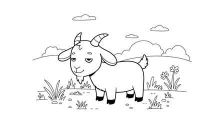 Sleepy Cartoon Goat Coloring Page Fun Farm Animal Activity Outline for Kids