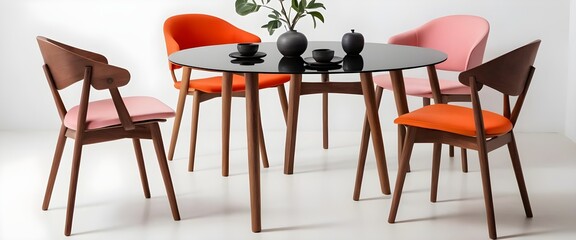 Modern Dining Set with Colorful Chairs and Glass Table