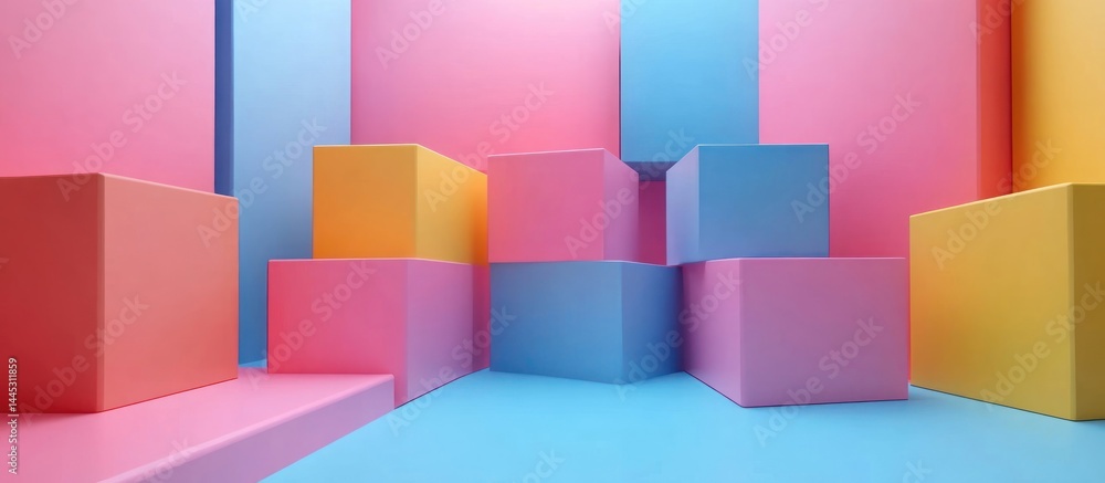 Poster abstract pastel cube composition: a playful 3d render of colorful blocks