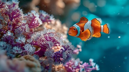 Orange fish near pink coral reef