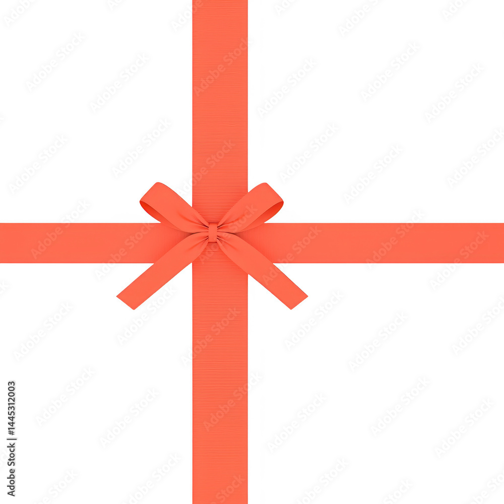 Poster vibrant orange ribbon tied in neat bow is arranged in cross pattern on plain background, creating fe