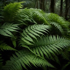 Lush Green Ferns in Forest Undergrowth