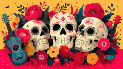 Obraz premium Vivid Cinco de Mayo Design with Mexican Elements and Musical Vibes