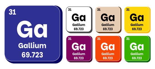 Ga, Gallium element vector icon set, periodic table element. Vector illustration EPS 10 File. Isolated on white background.