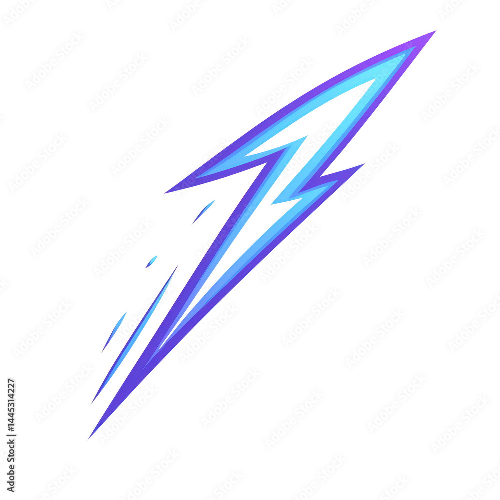 Poster dynamic blue and purple lightning bolt design with sharp edges and gradient effect, symbolizing ener